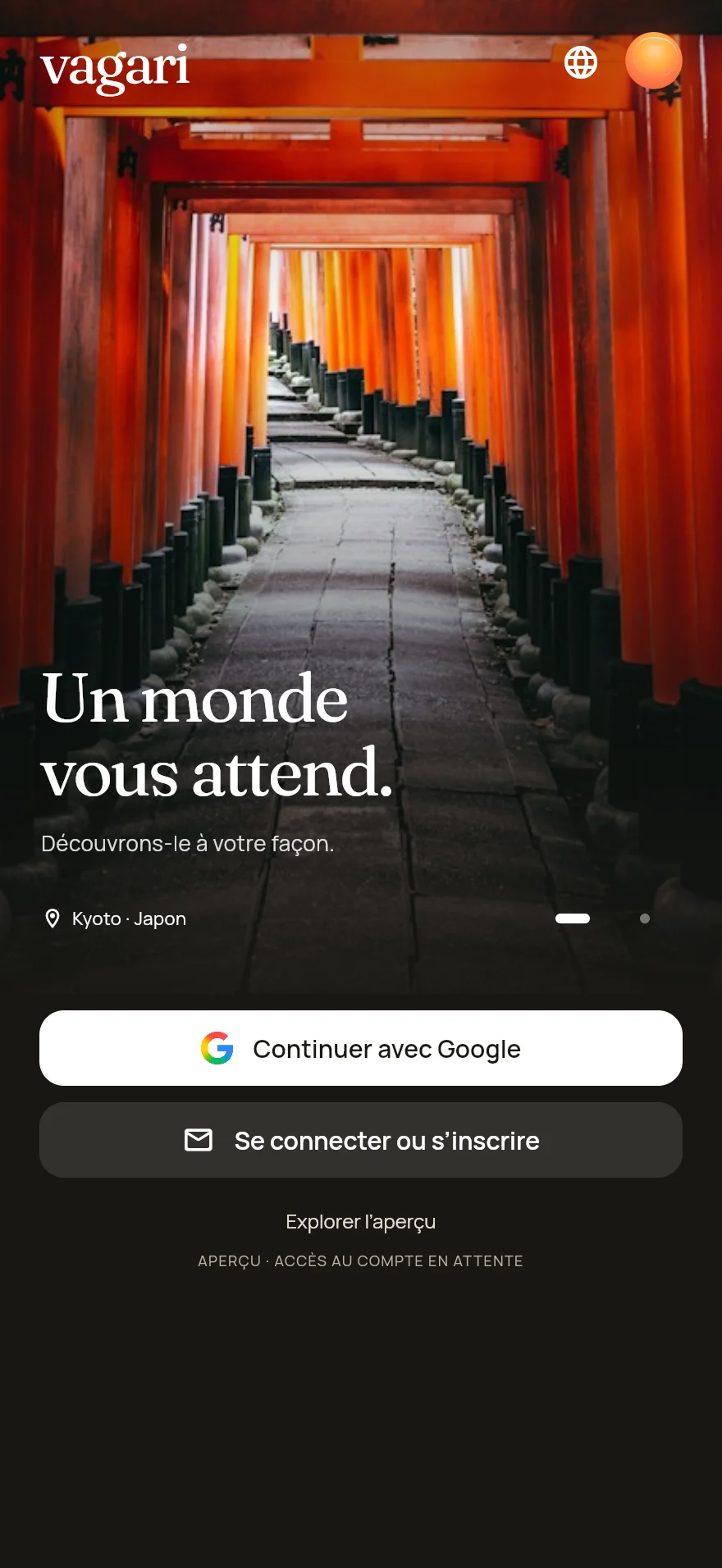 Véritable écran d’accueil de Vagari en français